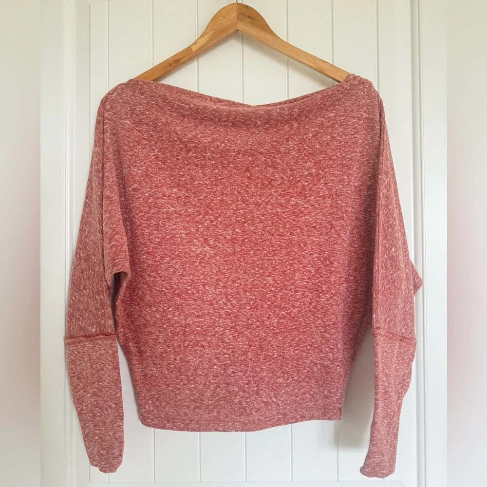 Free People We The Free Valencia Dolman Top Off Shoulder Heathered Red Pink XS